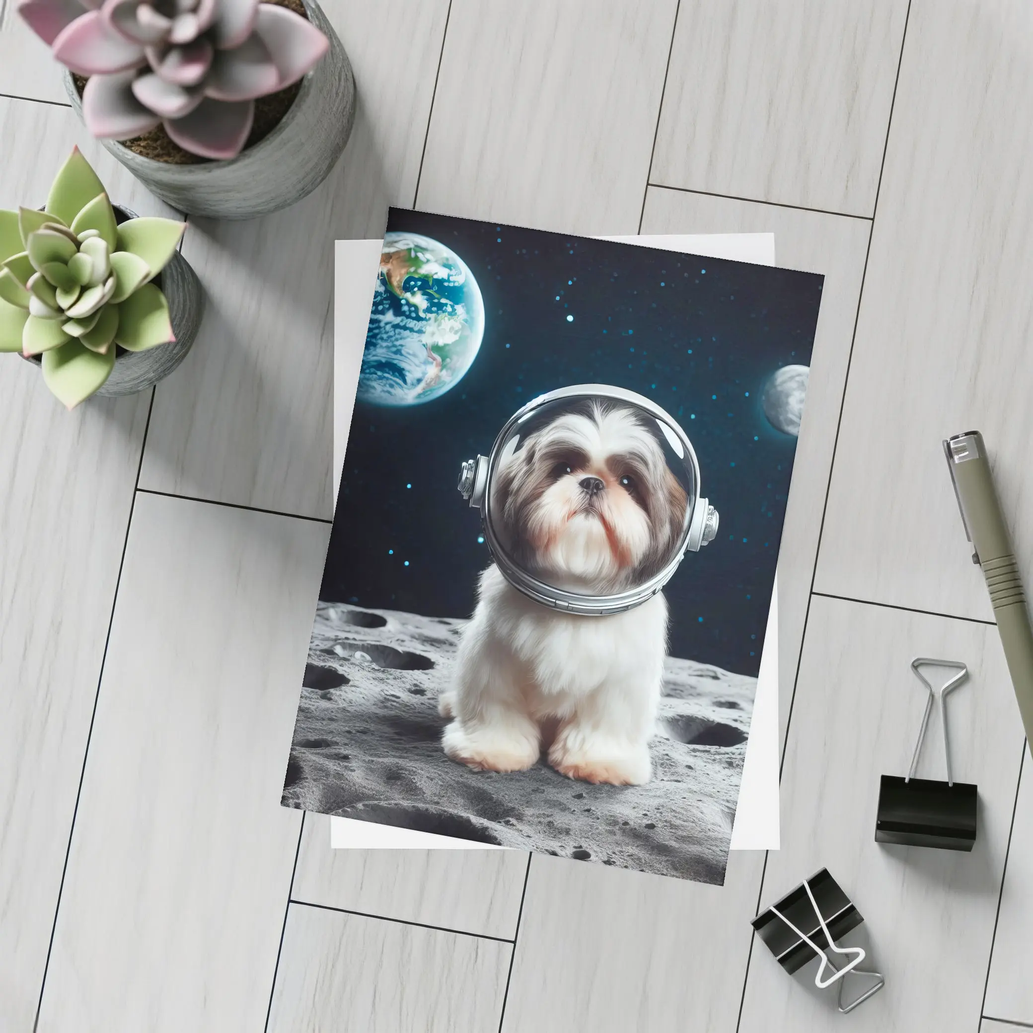 Shih Tzu Astronaut Dog On The Moon – Postcards