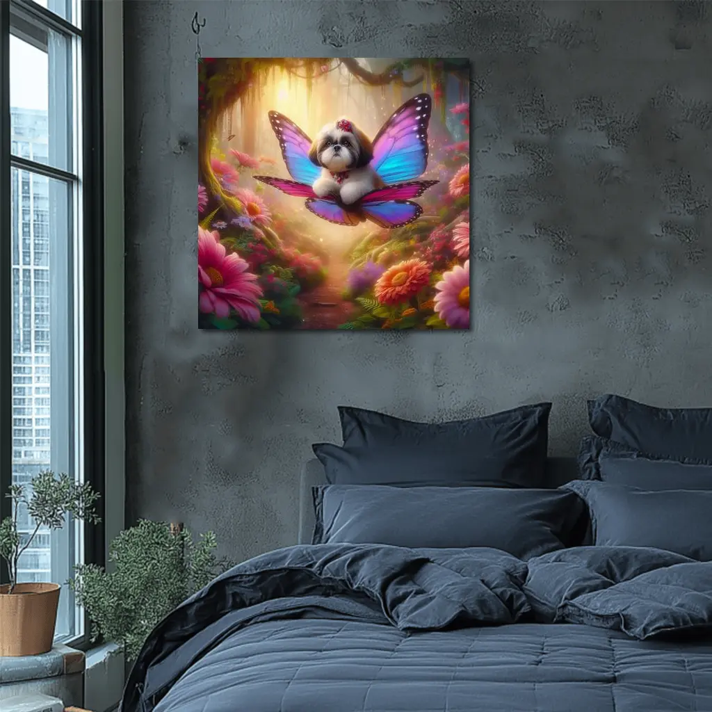 Shih Tzu Butterfly Wings Fantasy Floral Forest – Wall Art