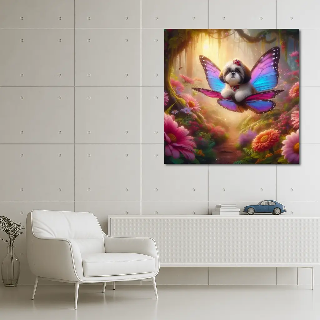 Shih Tzu Butterfly Wings Fantasy Floral Forest – Wall Art