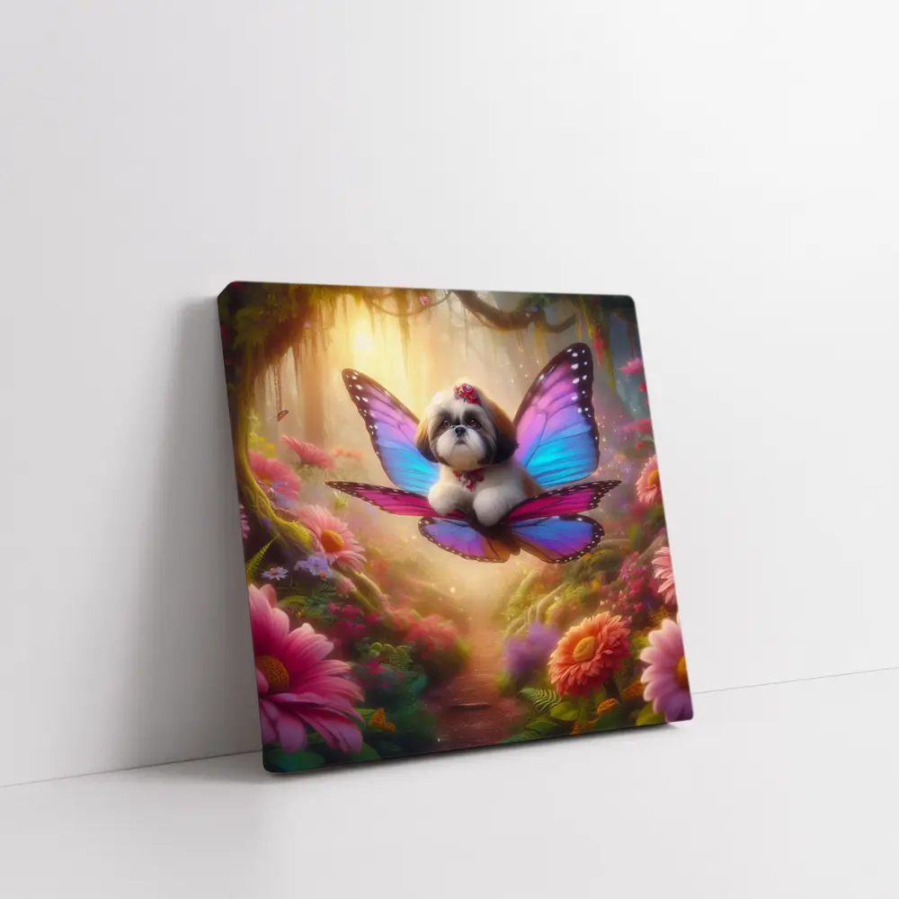 Shih Tzu Butterfly Wings Fantasy Floral Forest – Wall Art