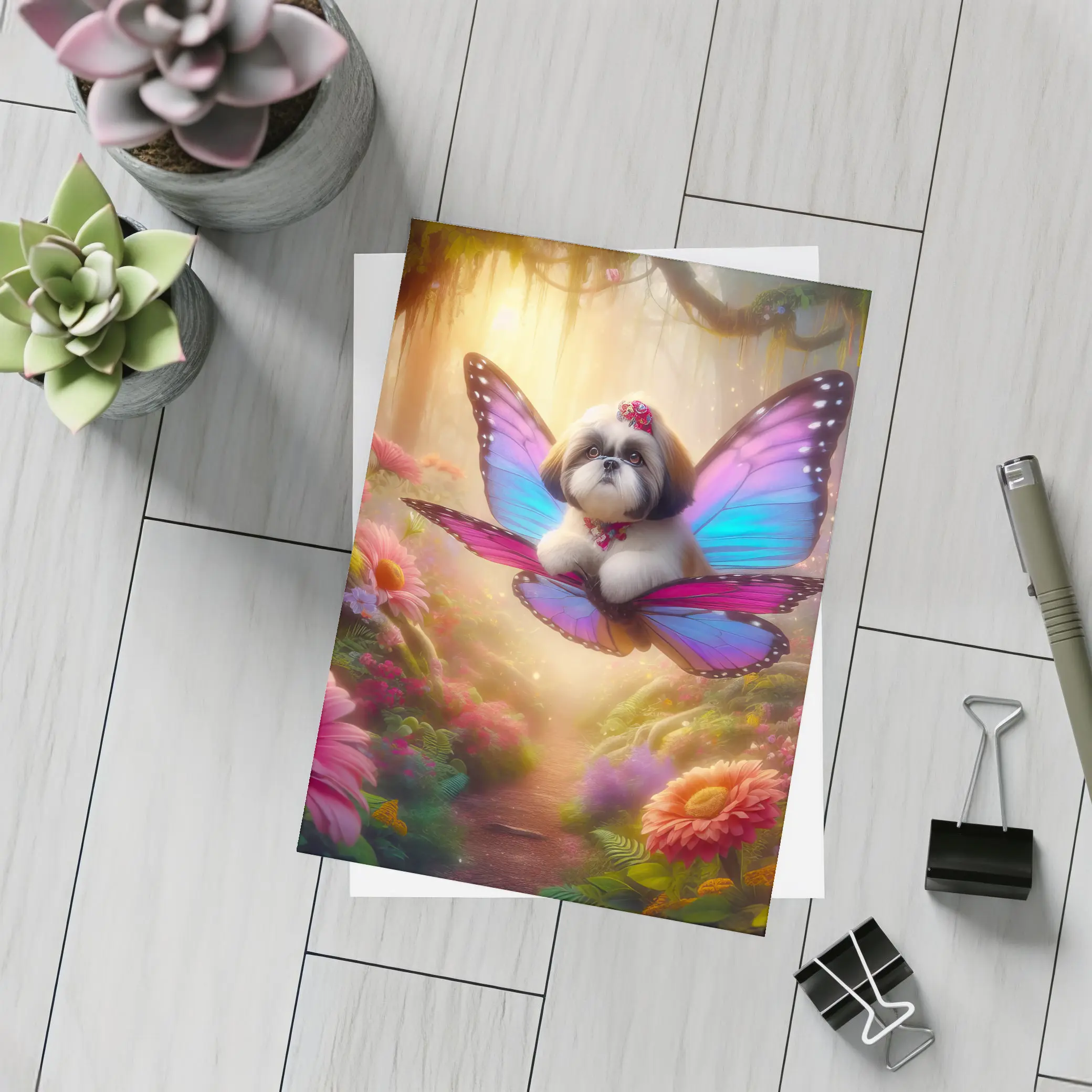 Shih Tzu Butterfly Wings Fantasy Floral Forest – Postcards
