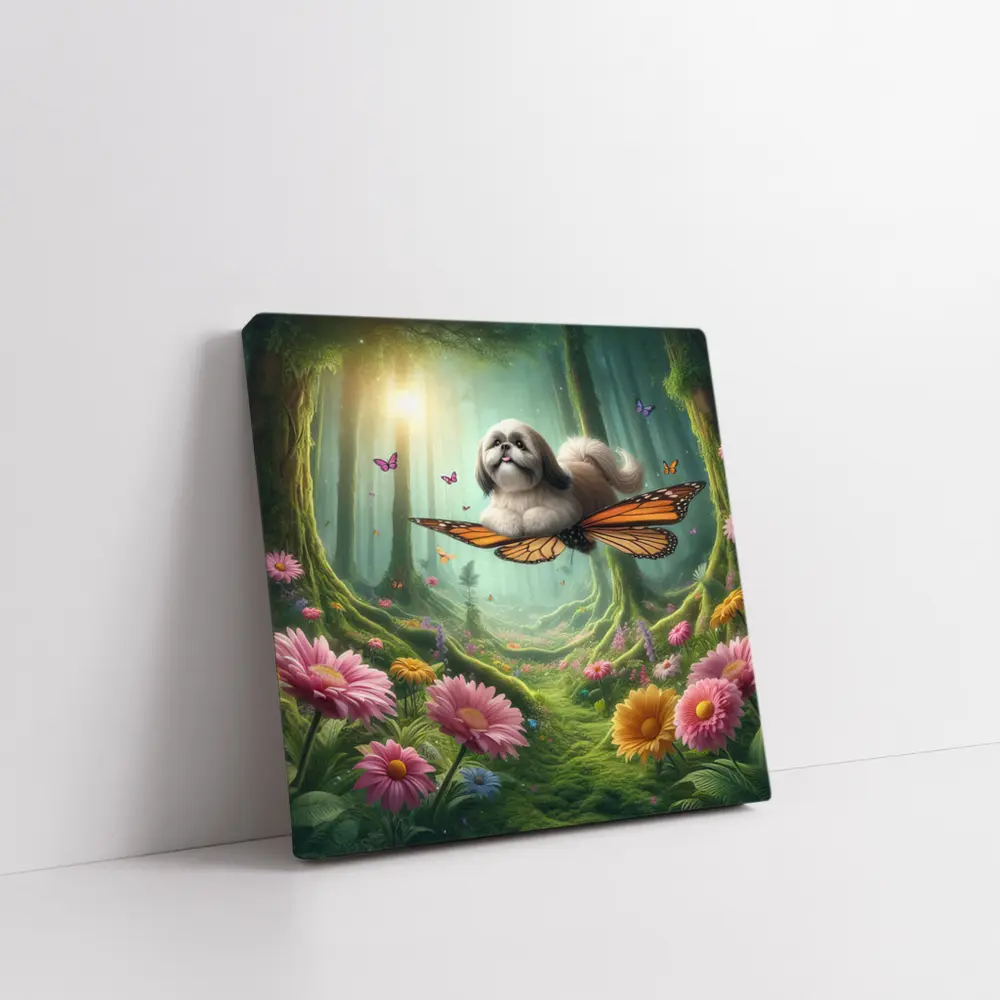 Shih Tzu Dog Flying Butterfly Wings Enchanted Forest – Wall Art