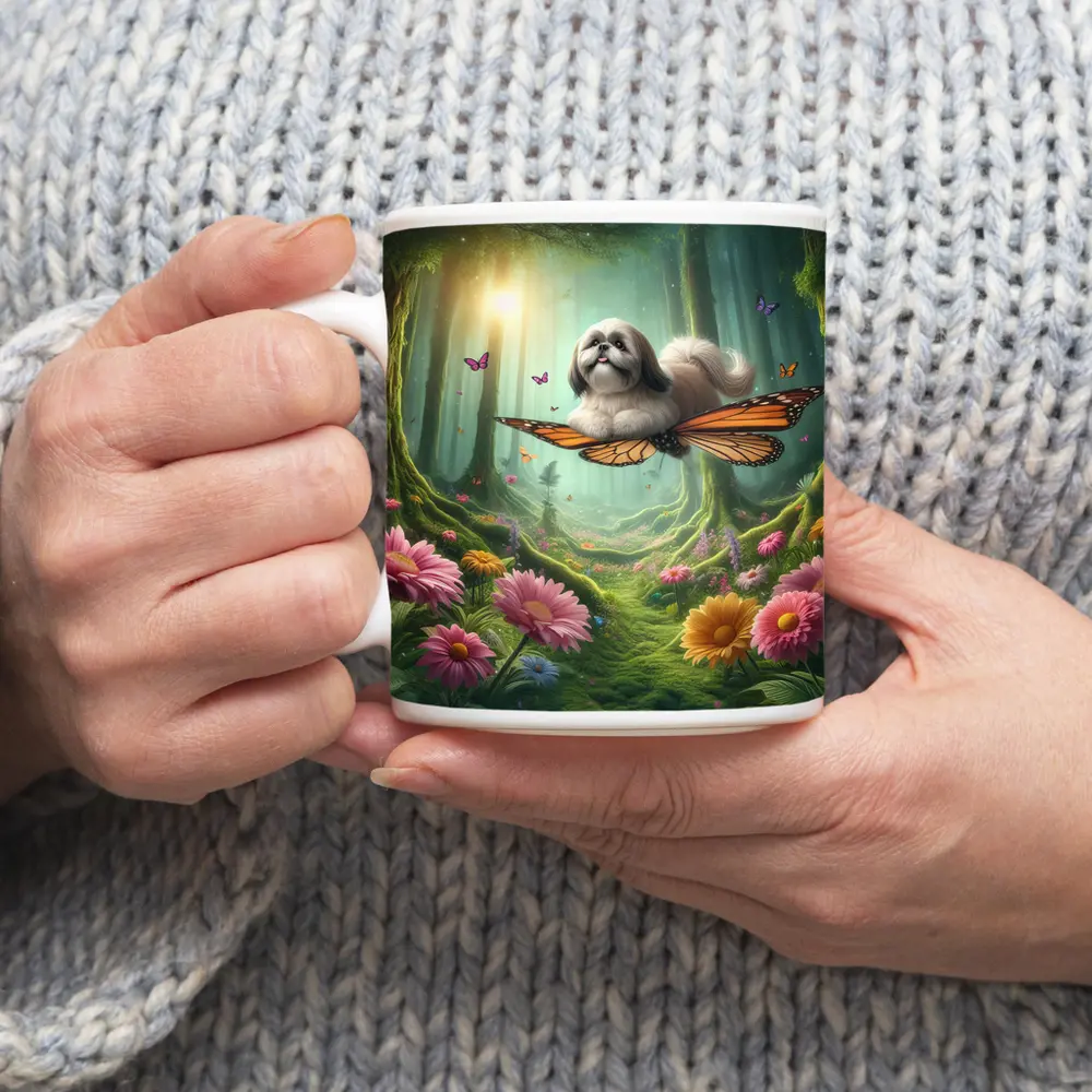 Shih Tzu Dog Flying Butterfly Wings Enchanted Forest – Mugs