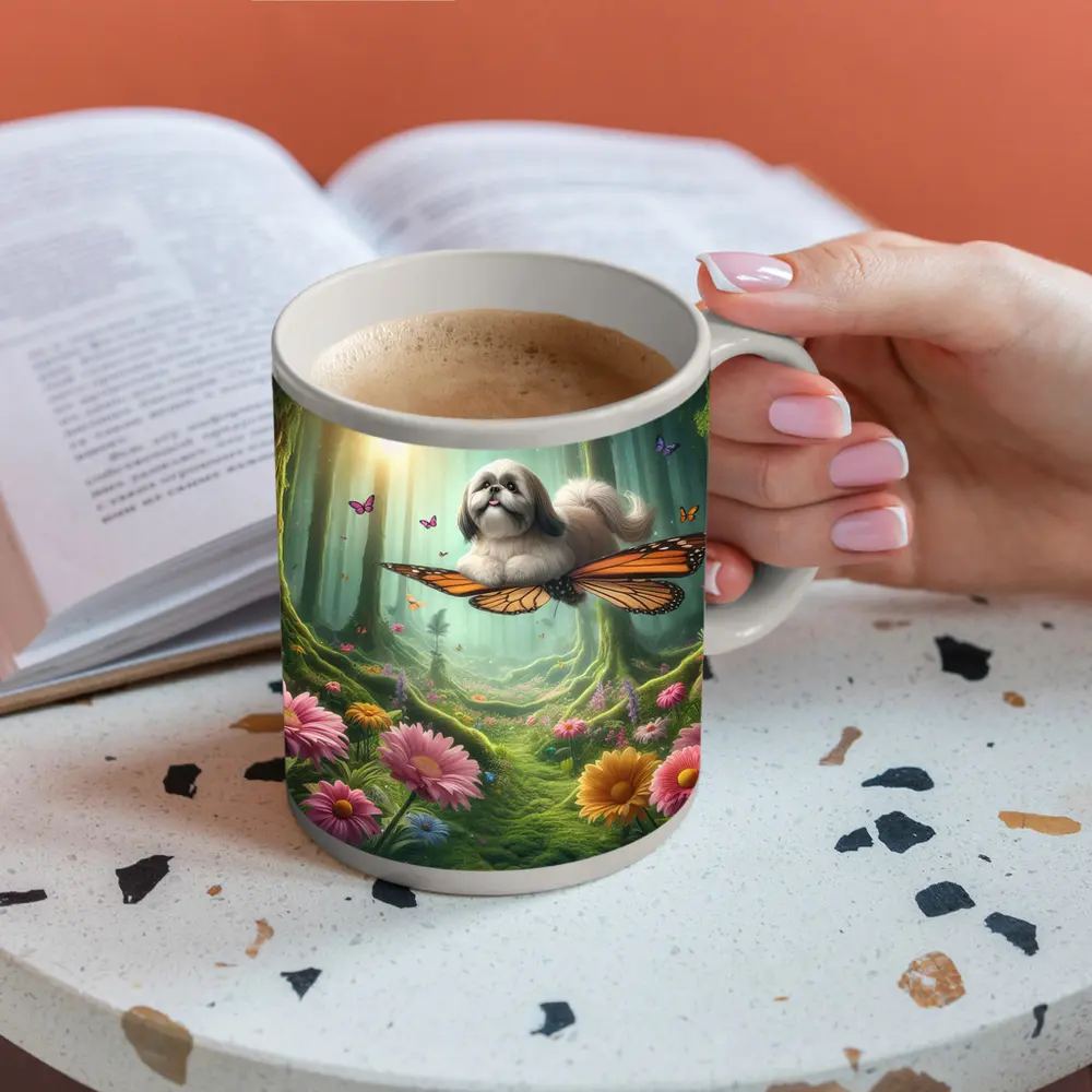 Shih Tzu Dog Flying Butterfly Wings Enchanted Forest – Mugs
