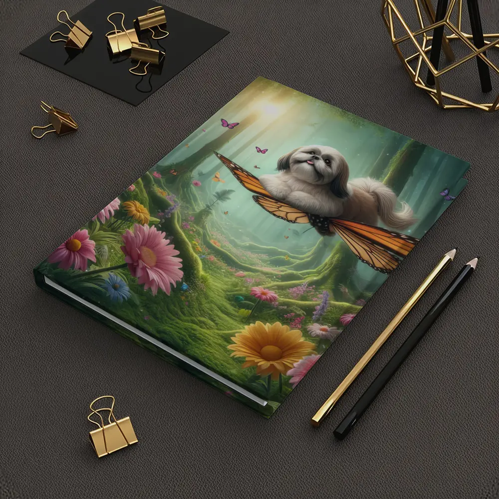 Shih Tzu Dog Flying Butterfly Wings Enchanted Forest – Notebooks