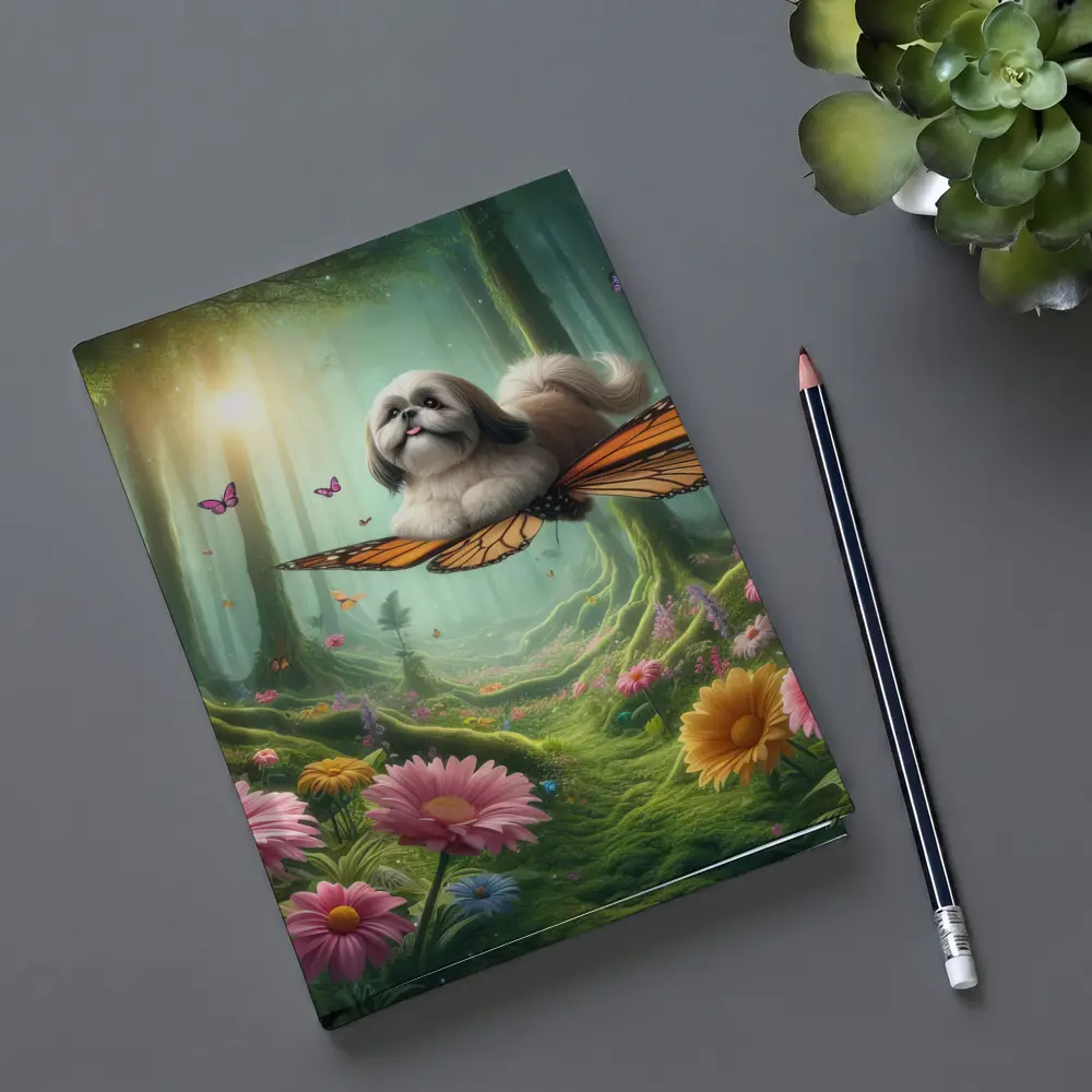Shih Tzu Dog Flying Butterfly Wings Enchanted Forest – Notebooks