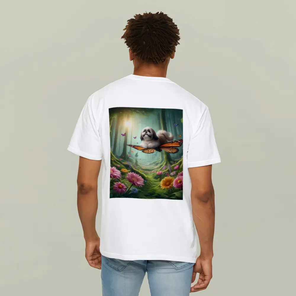Shih Tzu Dog Flying Butterfly Wings Enchanted Forest – T-Shirts