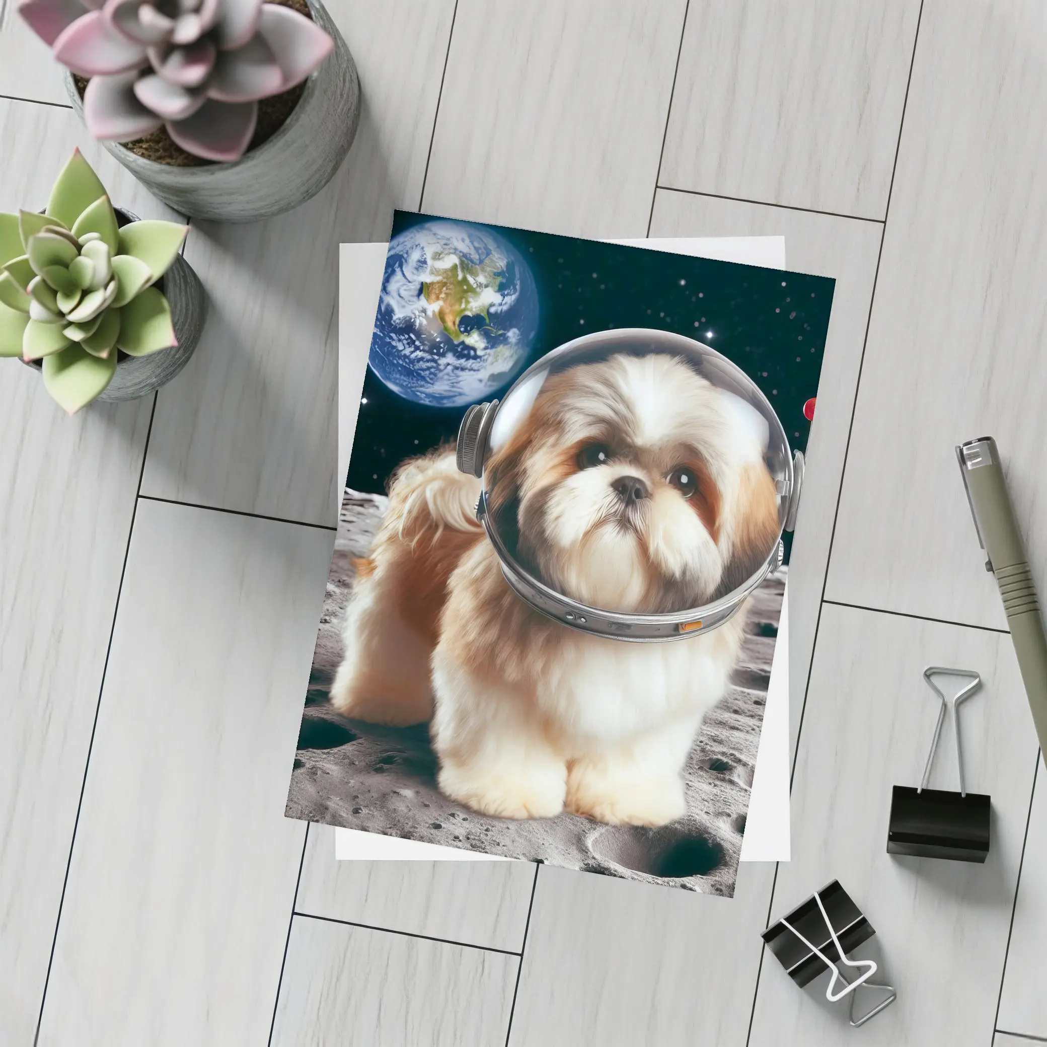 Shih Tzu Astronaut Dog on the Moon – Postcards