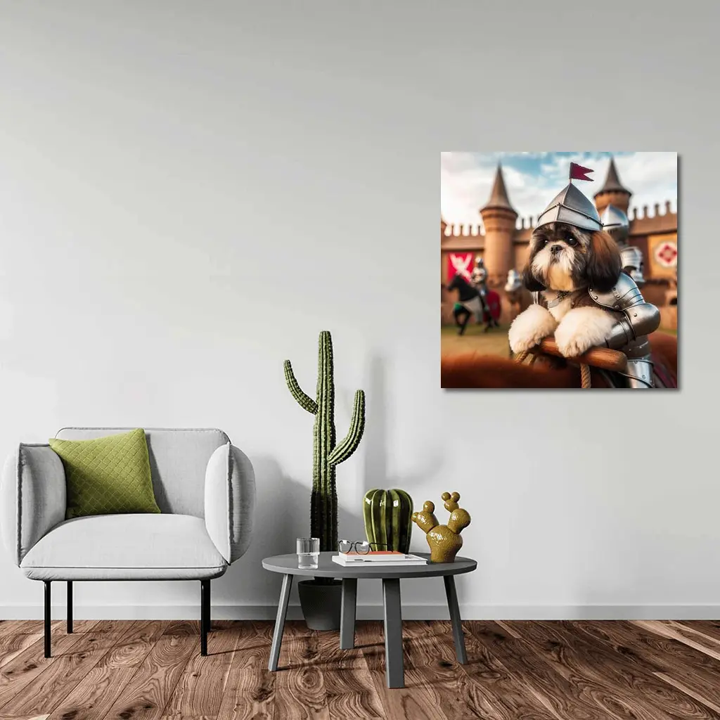 Shih Tzu Knight Armor Castle Medieval Scene – Wall Art