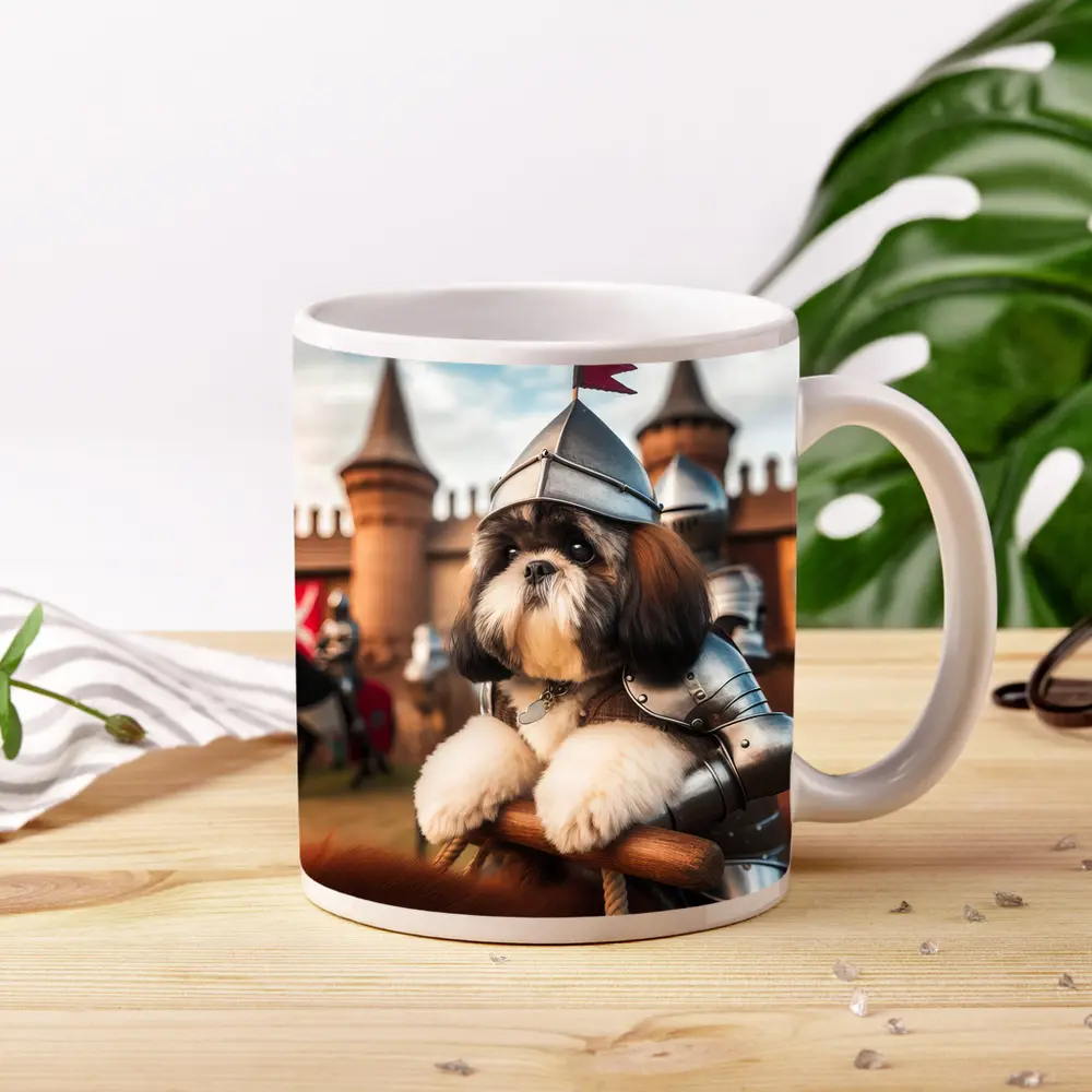 Shih Tzu Knight Armor Castle Medieval Scene – Mugs