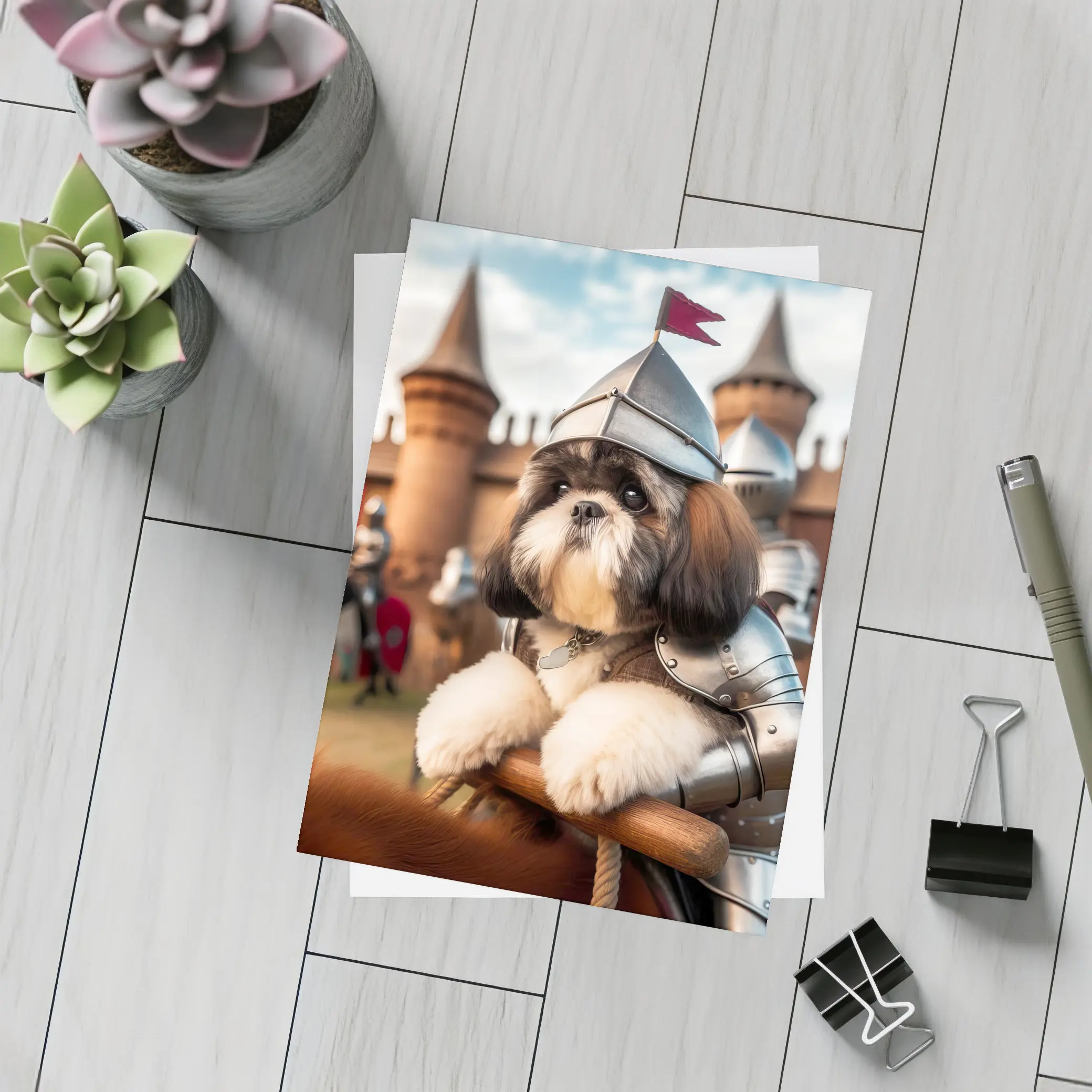 Shih Tzu Knight Armor Castle Medieval Scene – Postcards
