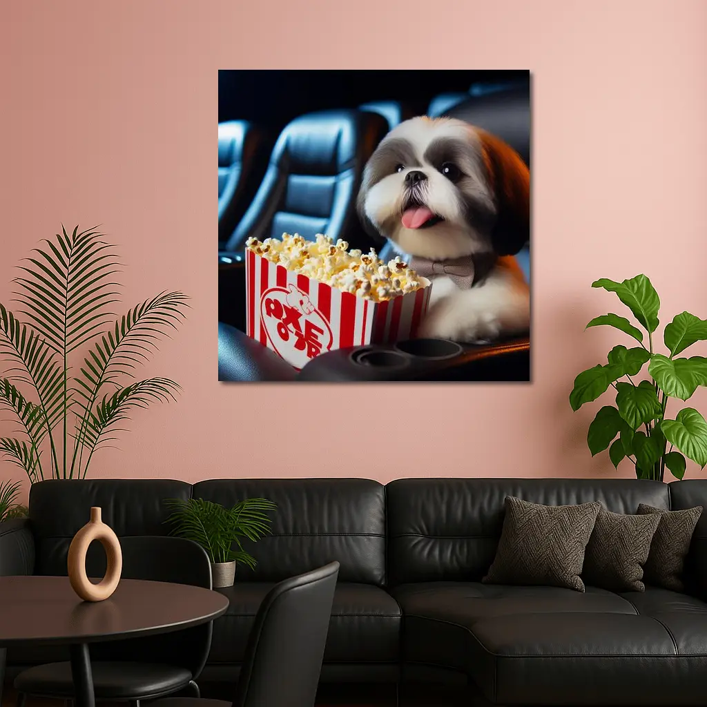 Shih Tzu Dog Watching Movie With Popcorn – Wall Art
