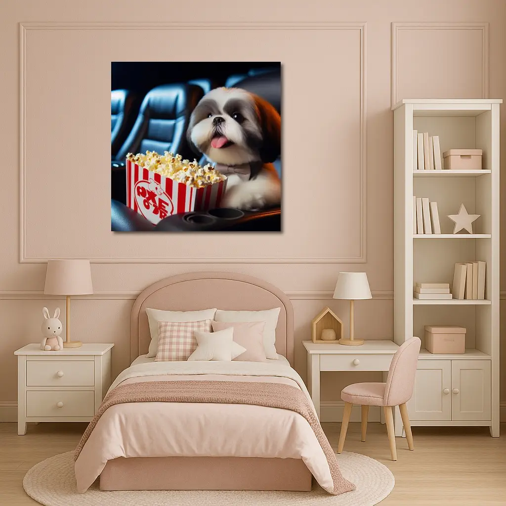 Shih Tzu Dog Watching Movie With Popcorn – Wall Art