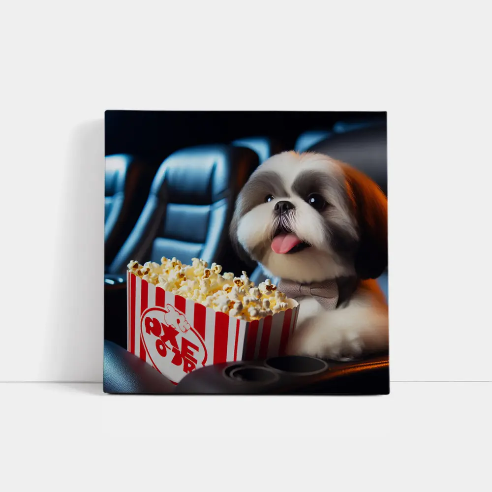 Shih Tzu Dog Watching Movie With Popcorn – Wall Art