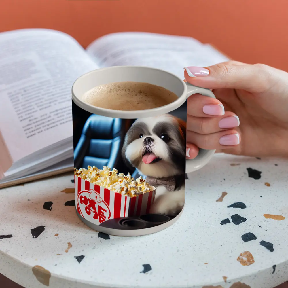 Shih Tzu Dog Watching Movie With Popcorn – Mugs