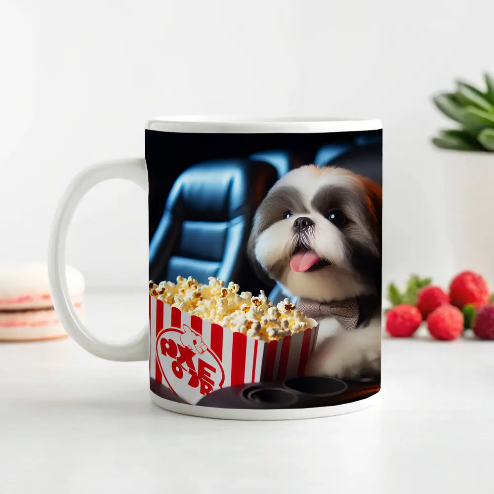 Shih Tzu Dog Watching Movie With Popcorn – Mugs