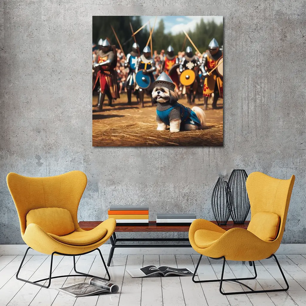 Shih Tzu Knight Medieval Battle Scene – Wall Art