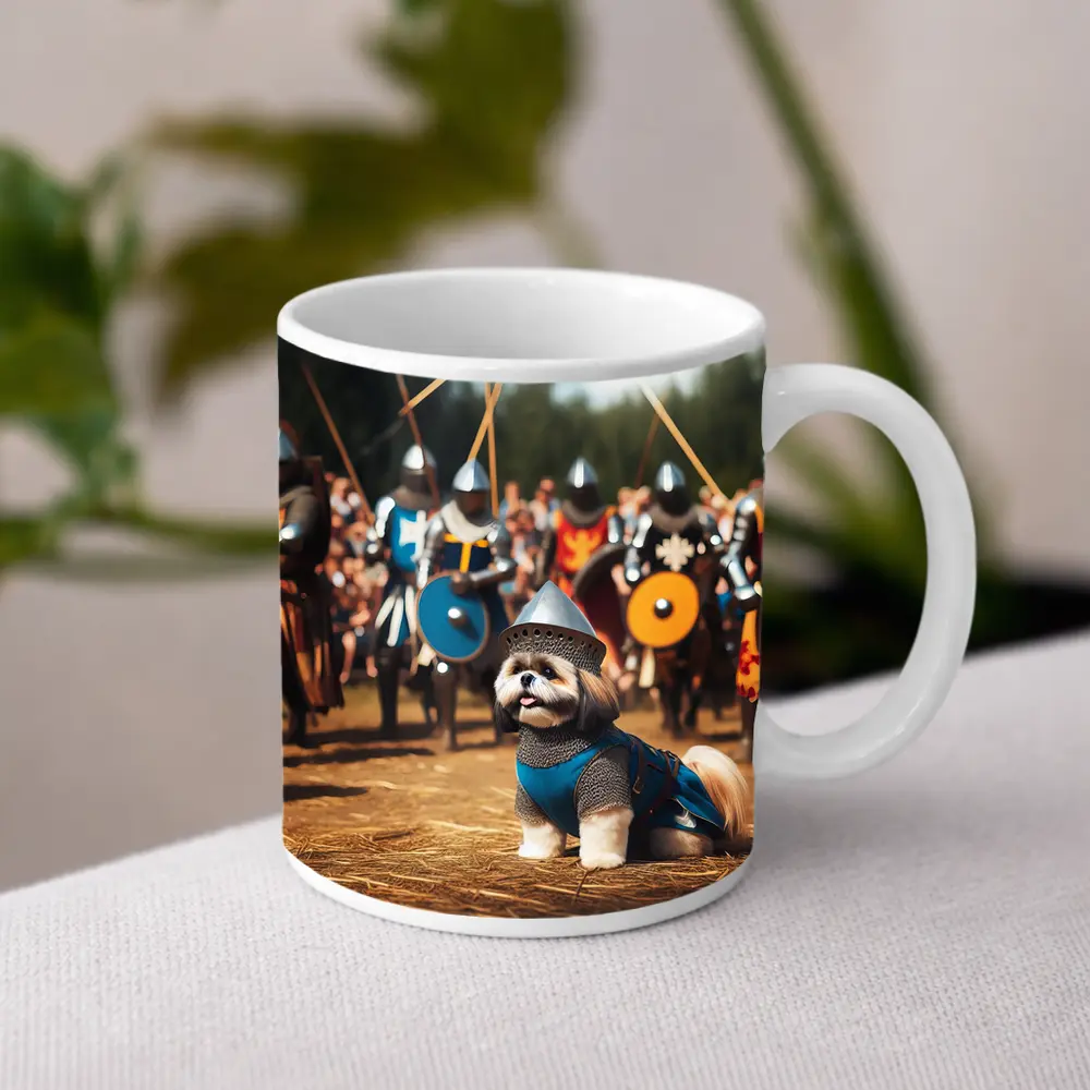Shih Tzu Knight Medieval Battle Scene – Mugs