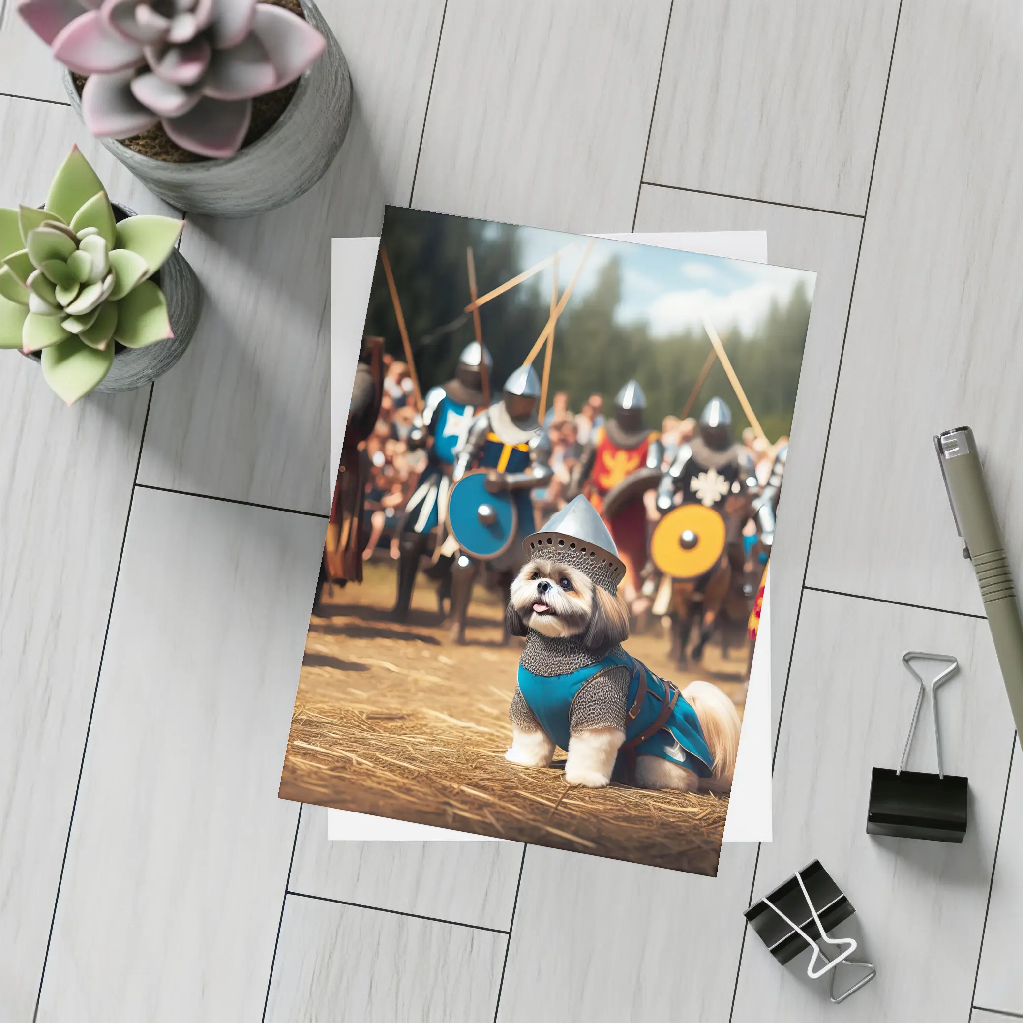 Shih Tzu Knight Medieval Battle Scene – Postcards