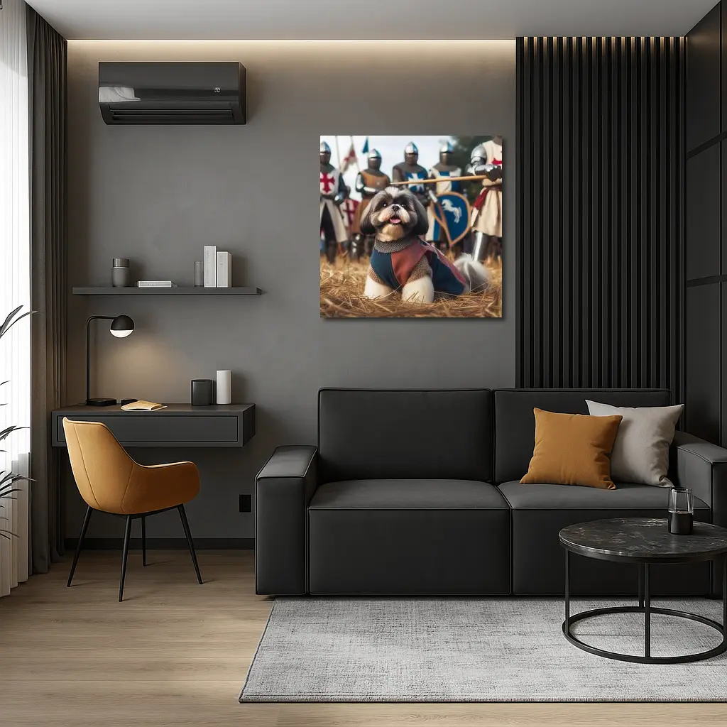 Shih Tzu Knight Medieval Crusader Battle Scene – Wall Art