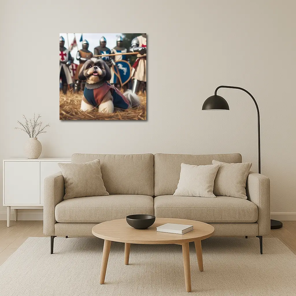 Shih Tzu Knight Medieval Crusader Battle Scene – Wall Art