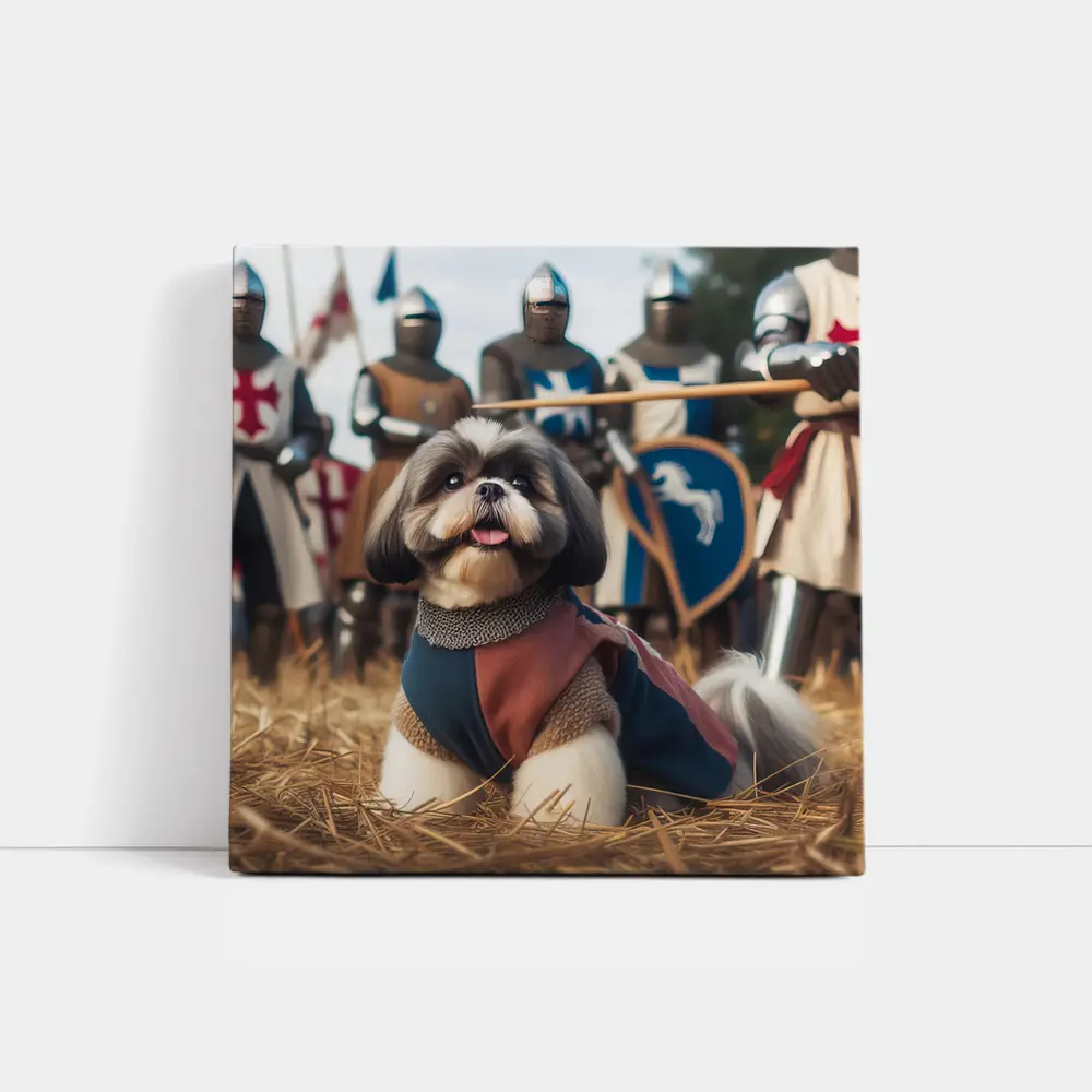 Shih Tzu Knight Medieval Crusader Battle Scene – Wall Art