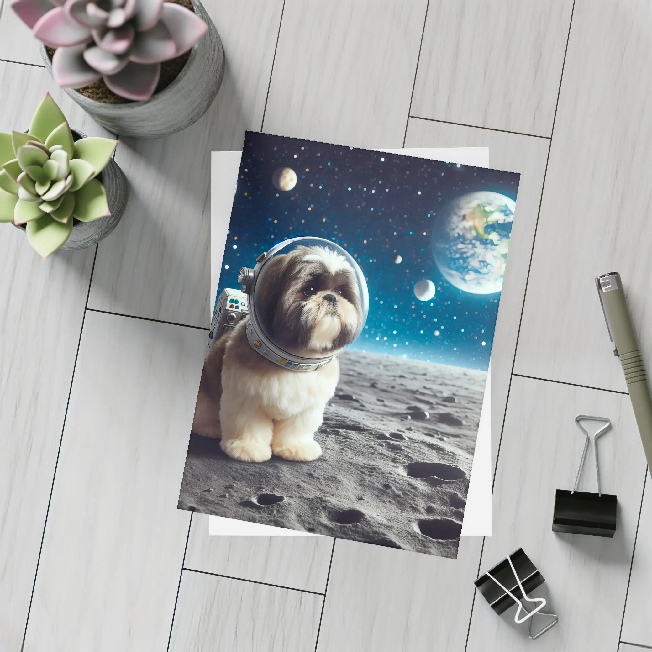 Shih Tzu Astronaut Dog on Moon Space – Postcards