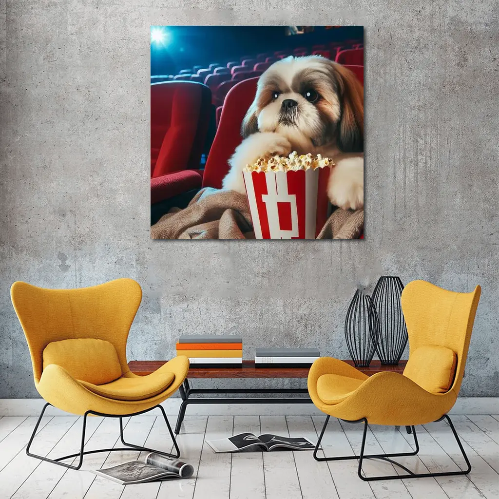 Shih Tzu Dog Watching Movie With Popcorn – Wall Art