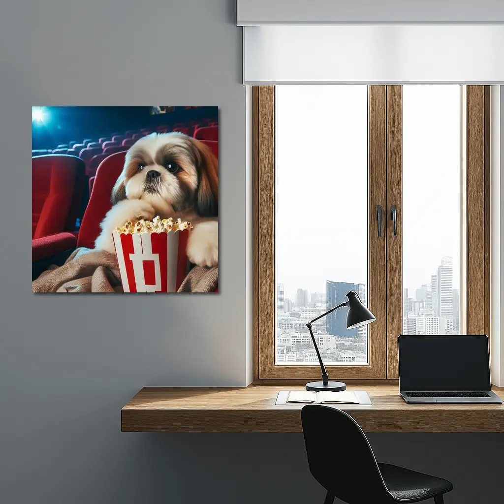 Shih Tzu Dog Watching Movie With Popcorn – Wall Art