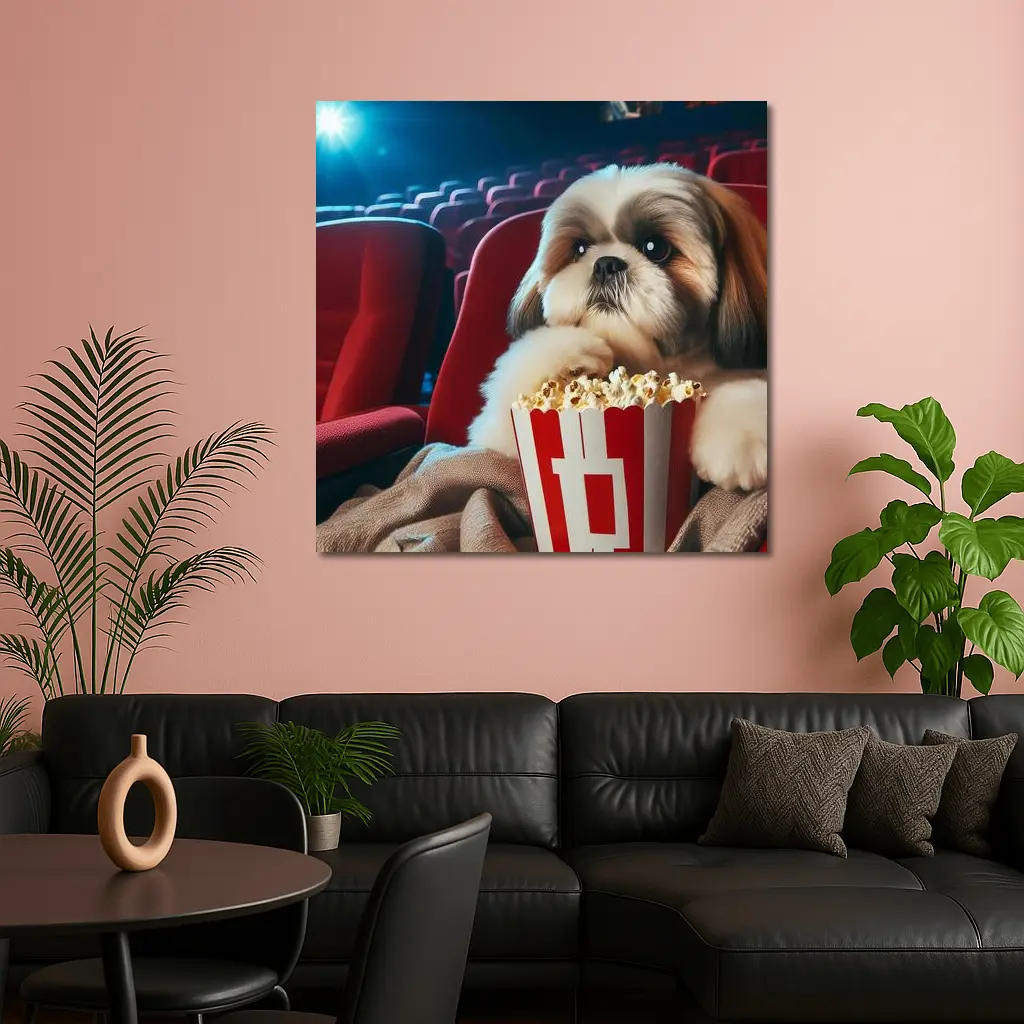 Shih Tzu Dog Watching Movie With Popcorn – Wall Art