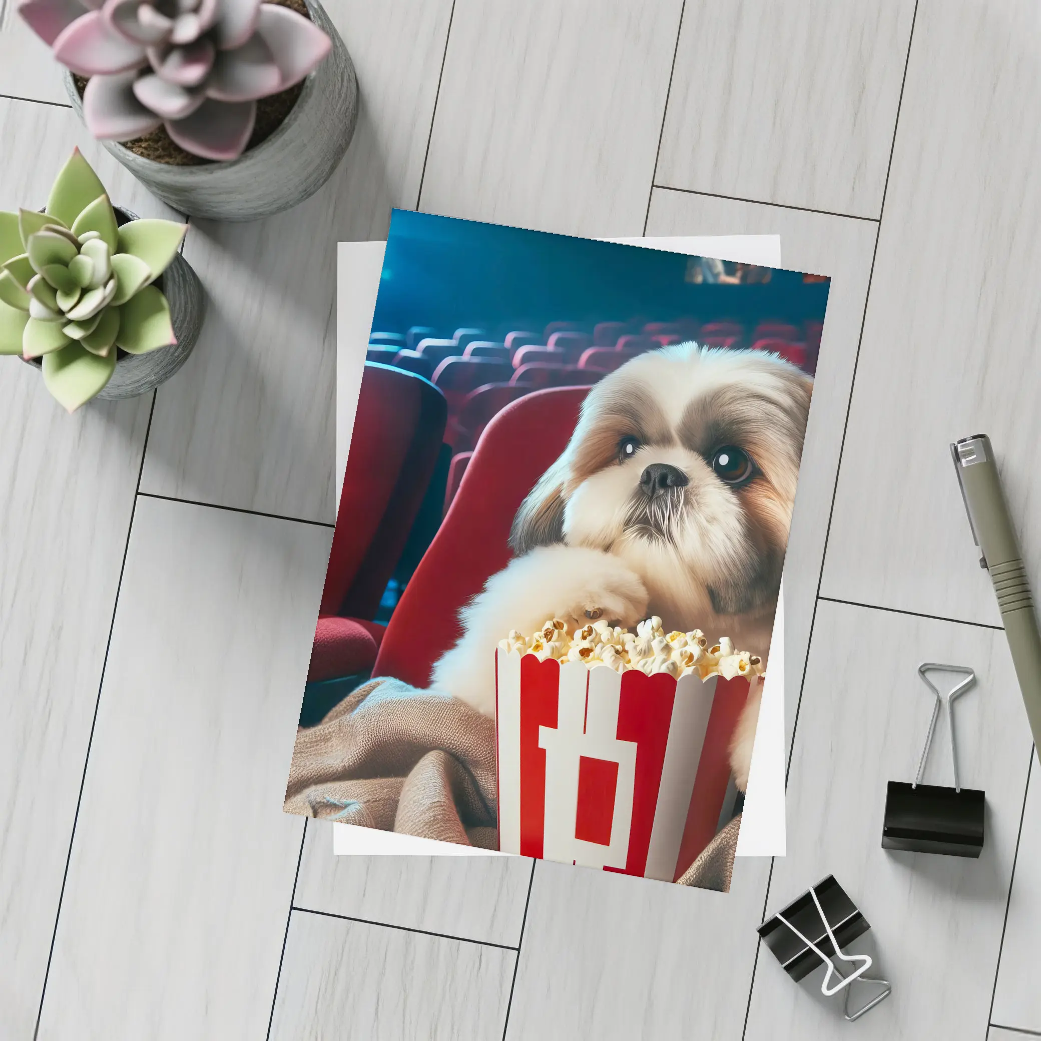 Shih Tzu Dog Watching Movie With Popcorn – Postcards