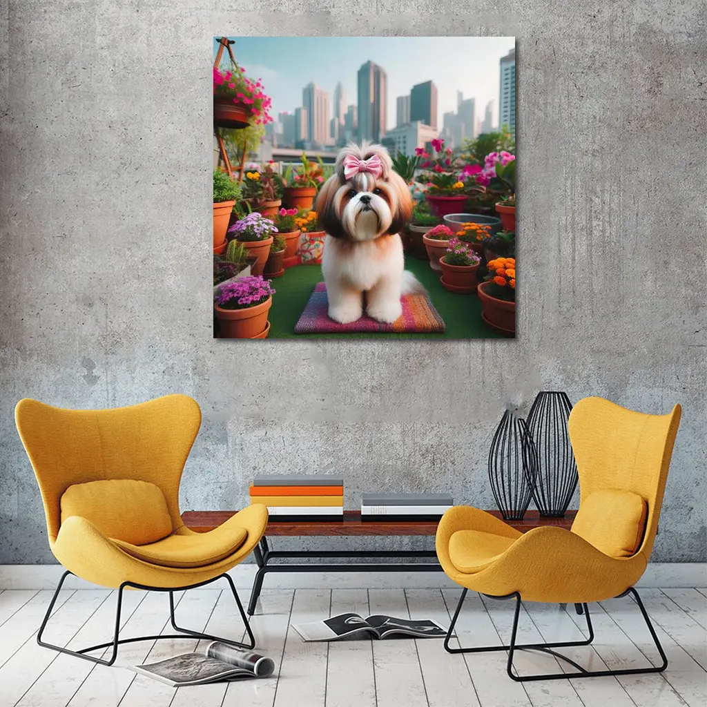 Shih Tzu Dog City Rooftop Flower Garden – Wall Art