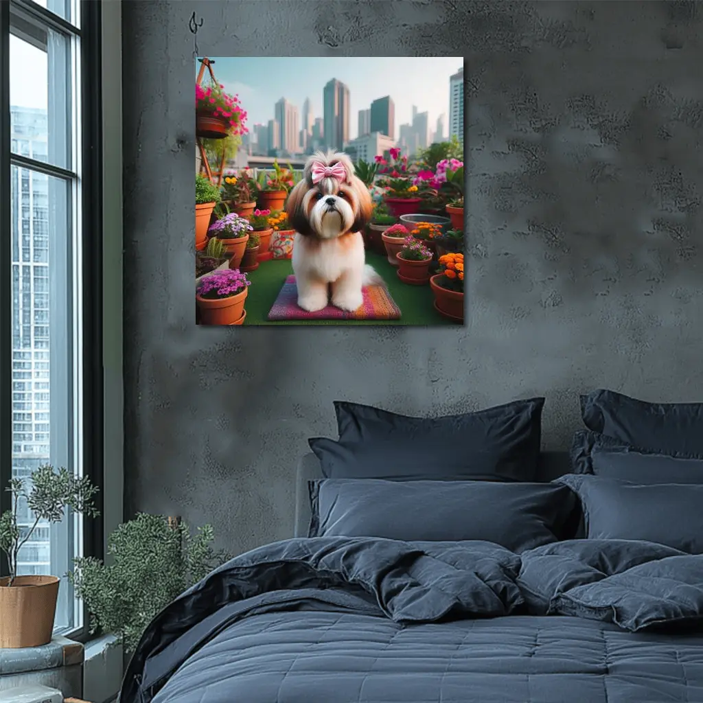 Shih Tzu Dog City Rooftop Flower Garden – Wall Art