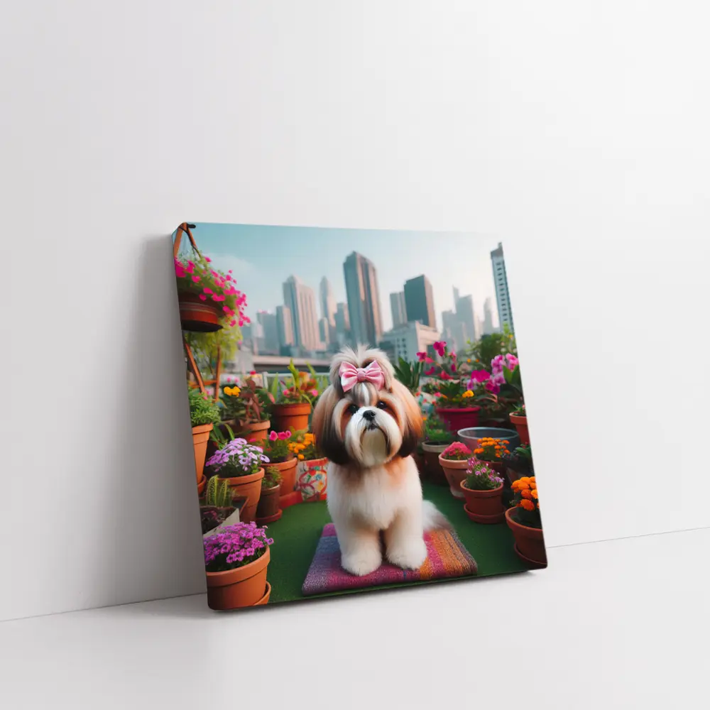 Shih Tzu Dog City Rooftop Flower Garden – Wall Art