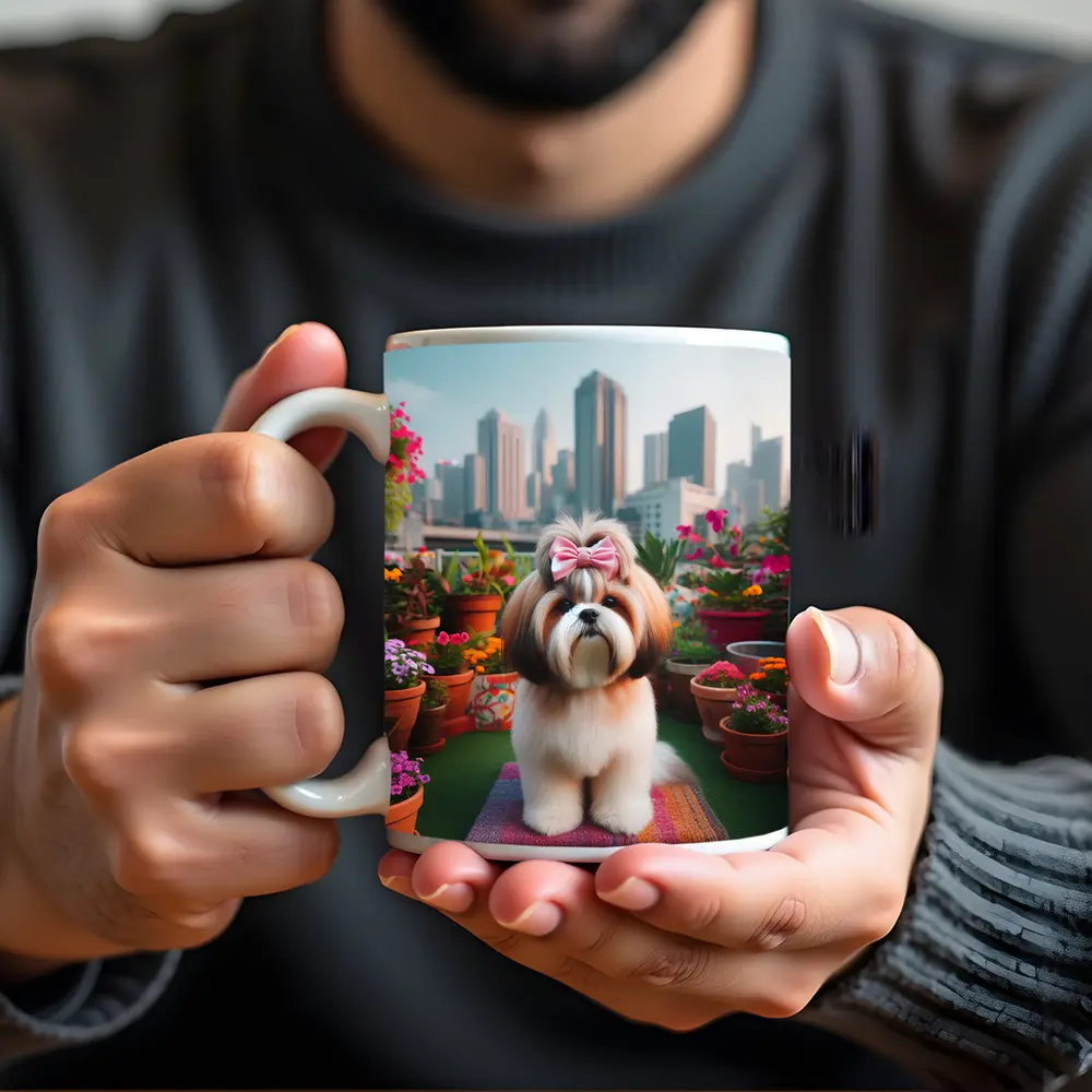 Shih Tzu Dog City Rooftop Flower Garden – Mugs