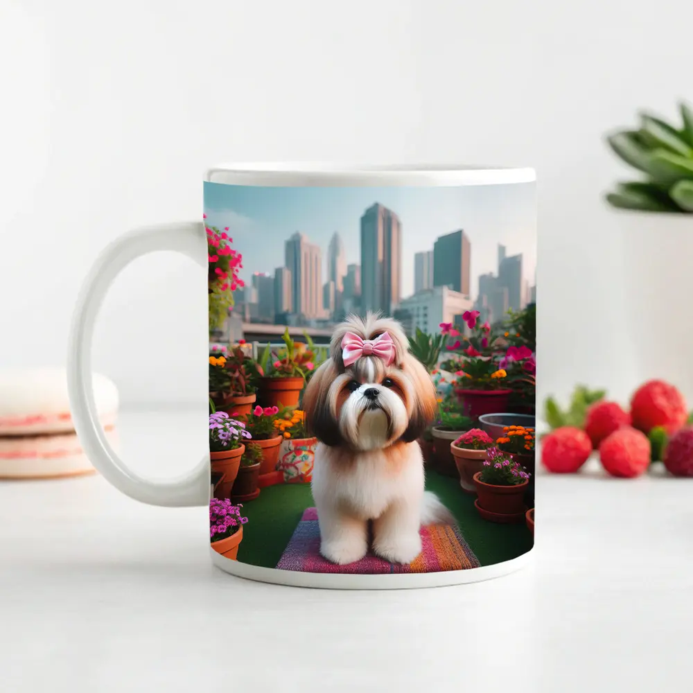 Shih Tzu Dog City Rooftop Flower Garden – Mugs
