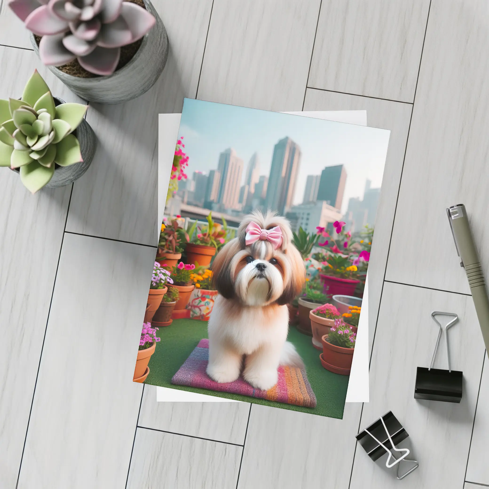 Shih Tzu Dog City Rooftop Flower Garden – Postcards