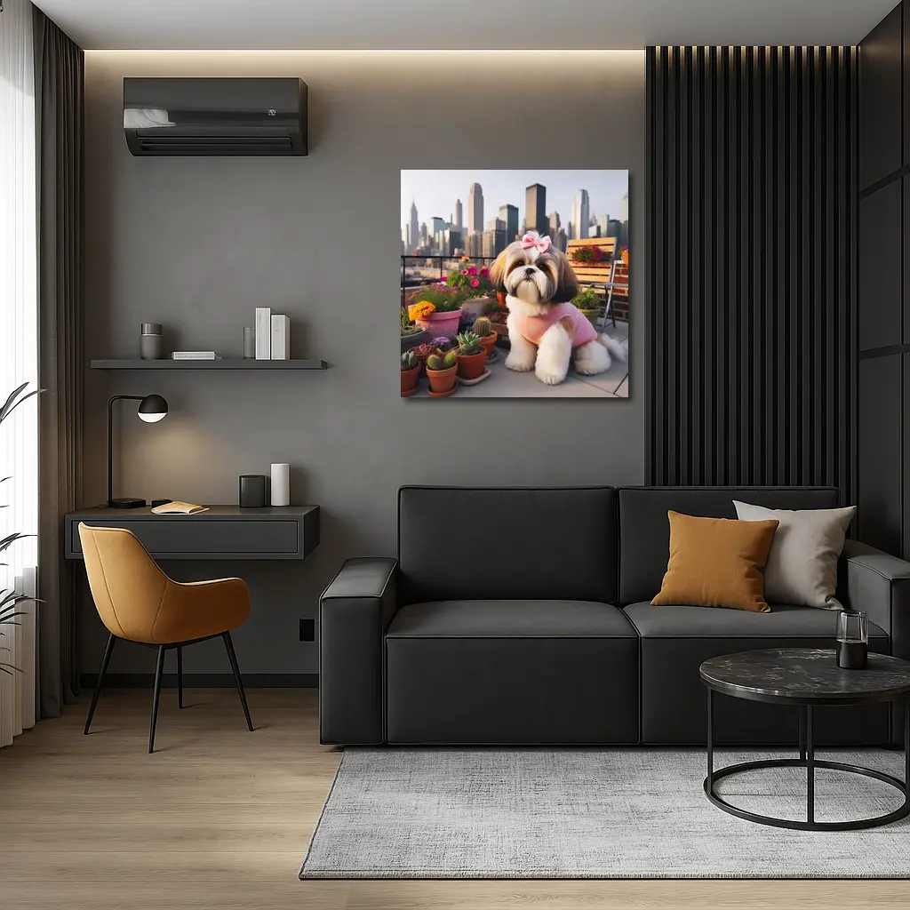 Shih Tzu Dog City Skyline Balcony Flowers – Wall Art