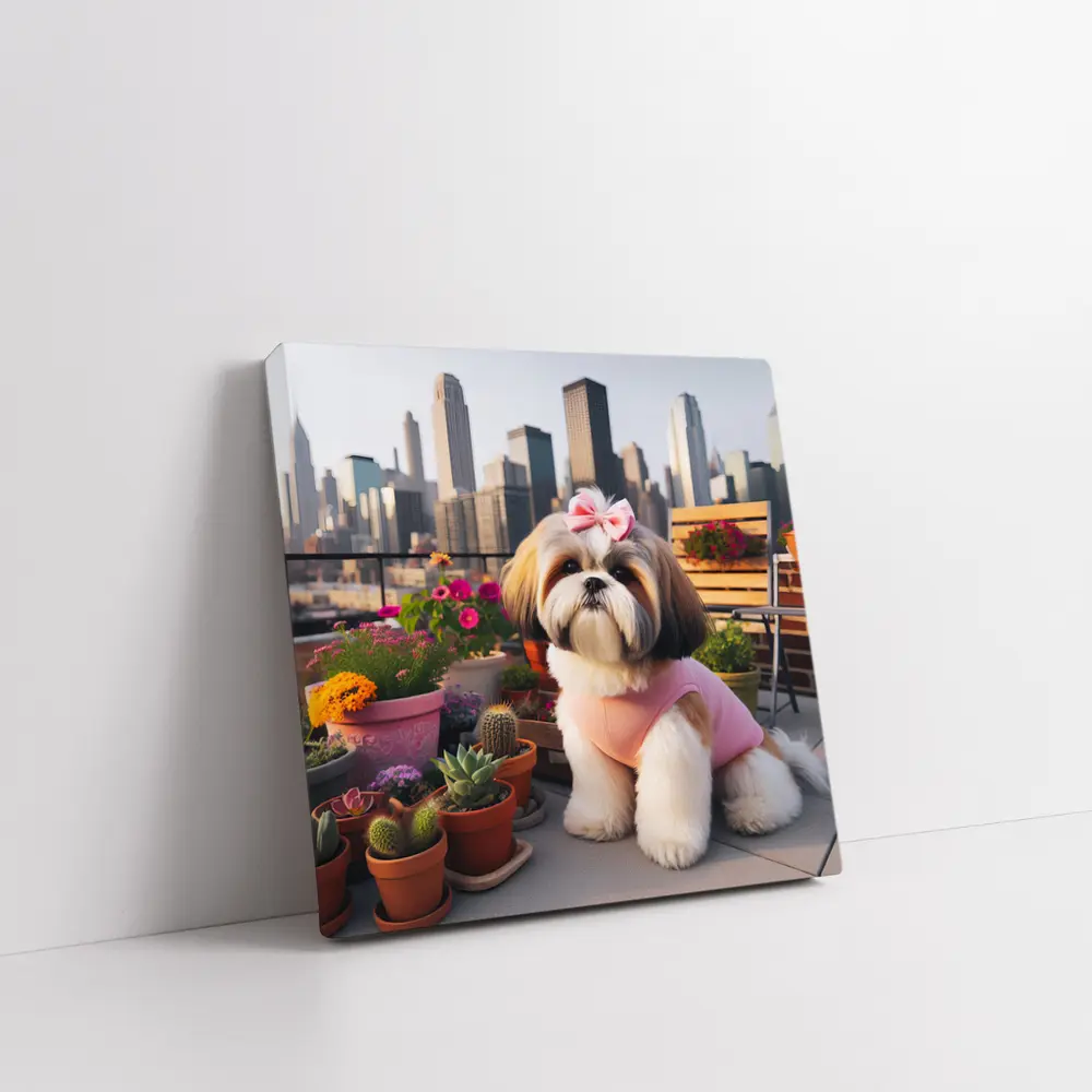 Shih Tzu Dog City Skyline Balcony Flowers – Wall Art