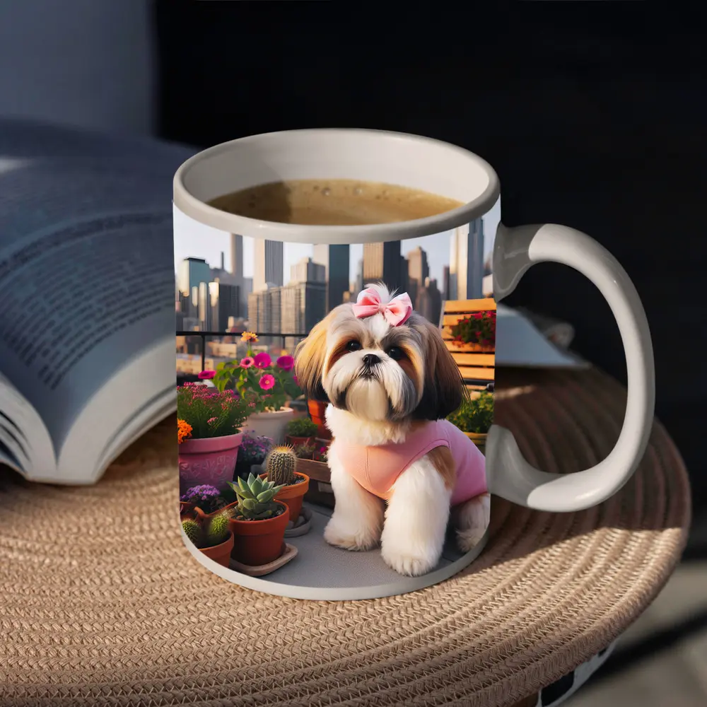 Shih Tzu Dog City Skyline Balcony Flowers – Mugs