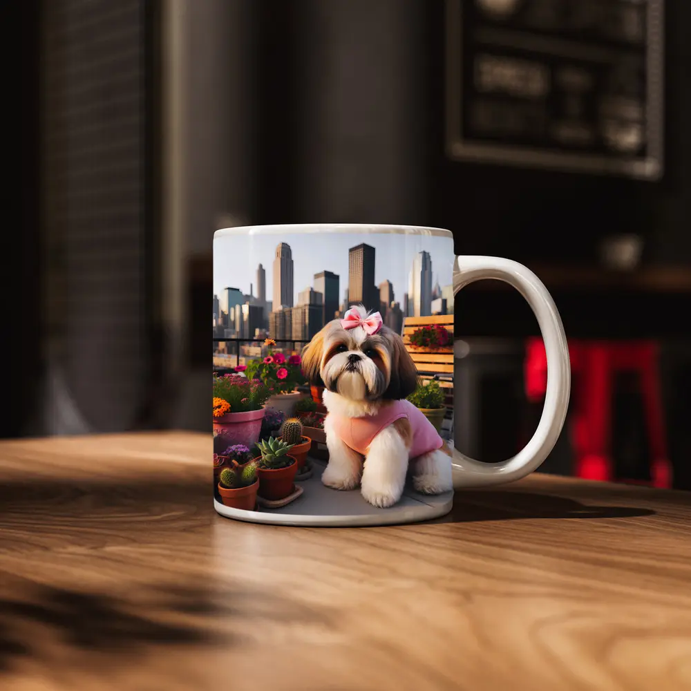 Shih Tzu Dog City Skyline Balcony Flowers – Mugs