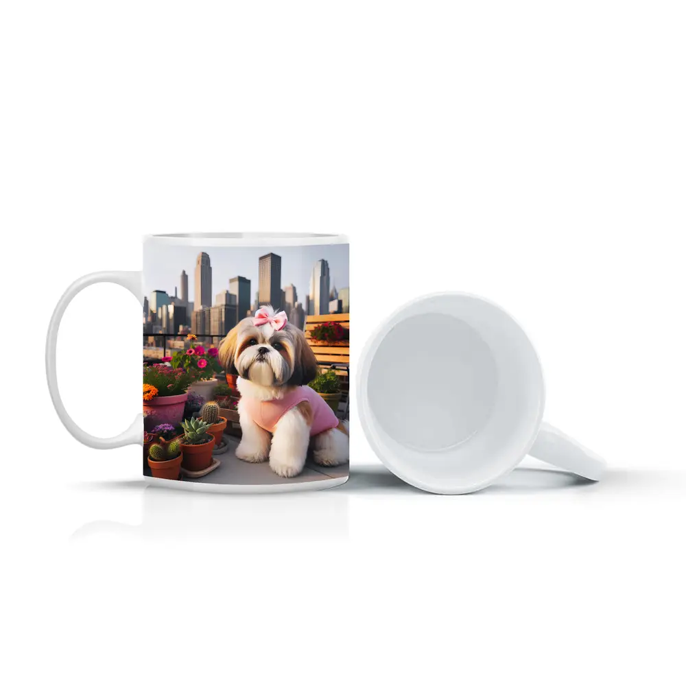 Shih Tzu Dog City Skyline Balcony Flowers – Mugs