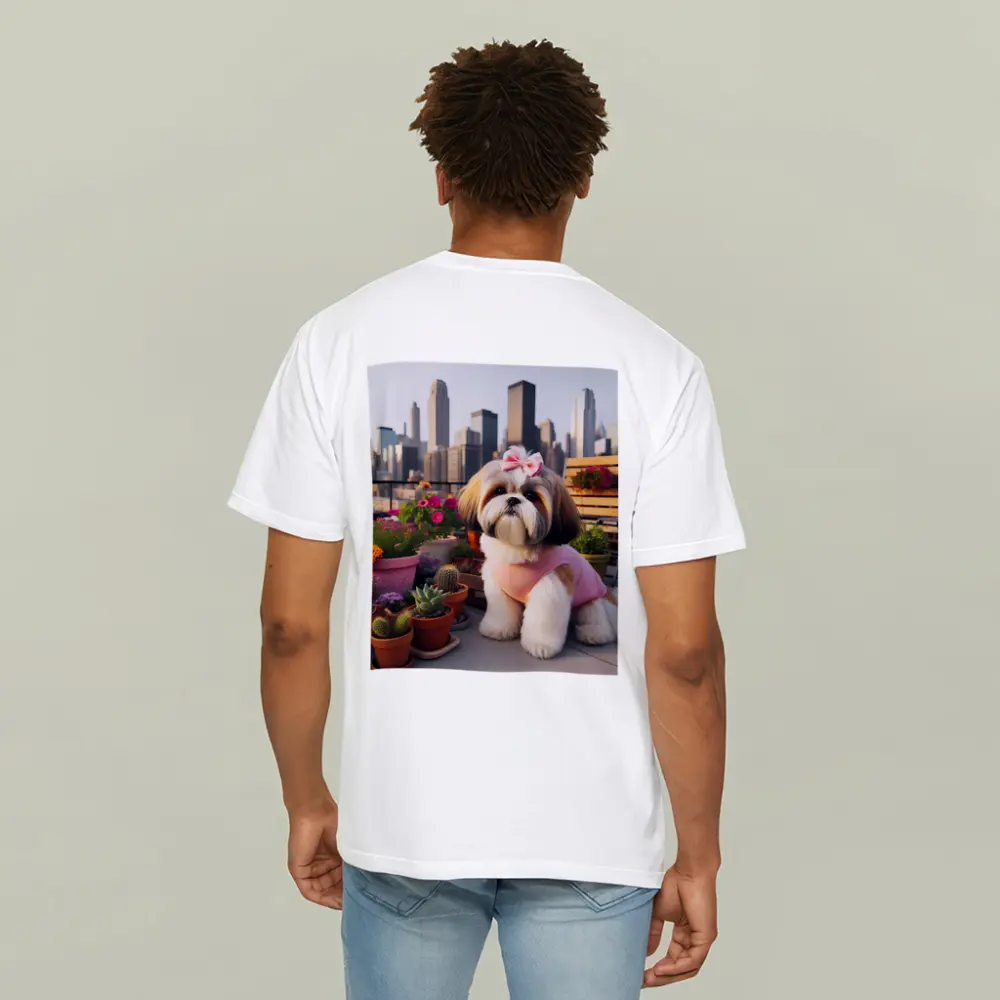 Shih Tzu Dog City Skyline Balcony Flowers – T-Shirts