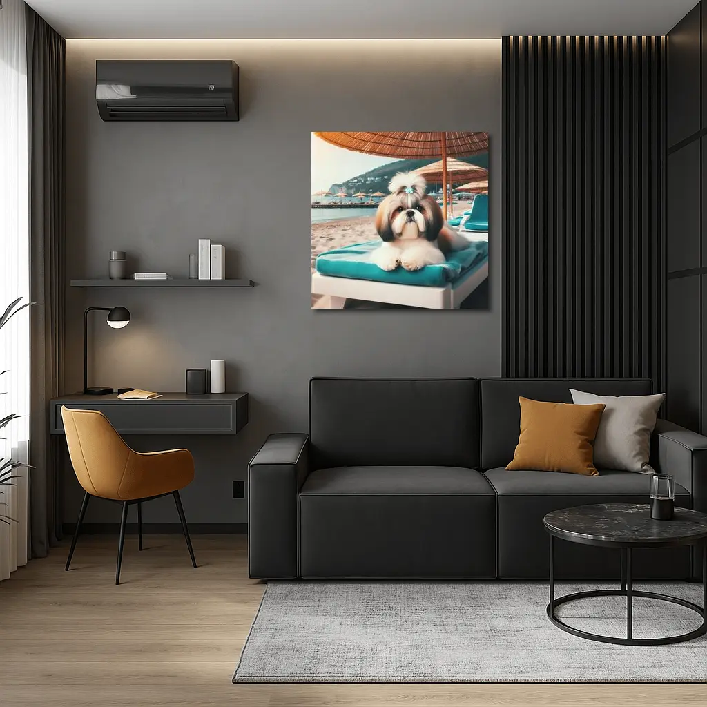 Shih Tzu Relaxing On Beach Lounge Chair – Wall Art