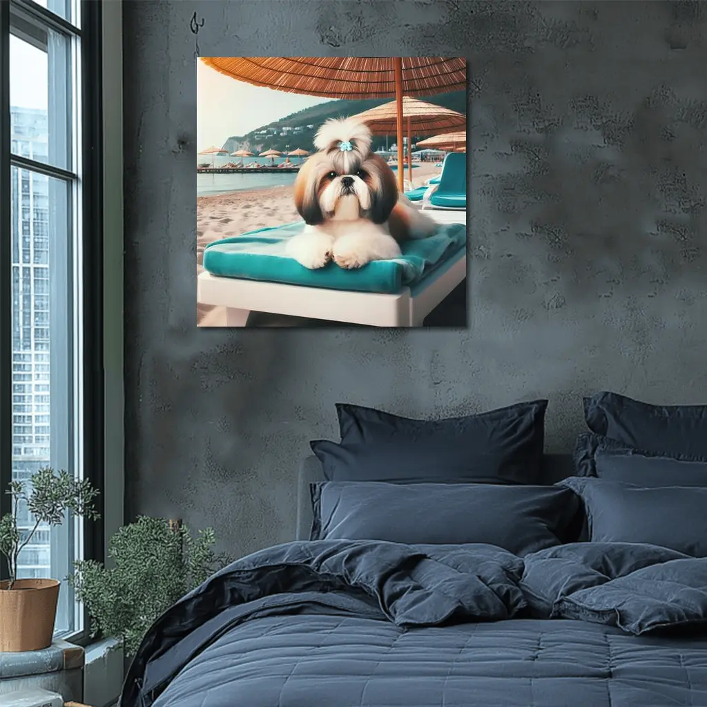 Shih Tzu Relaxing On Beach Lounge Chair – Wall Art
