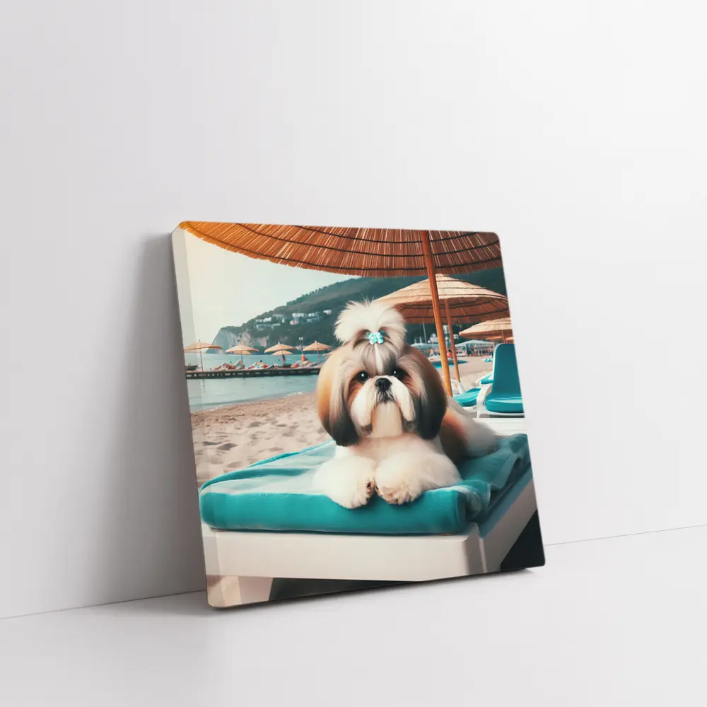 Shih Tzu Relaxing On Beach Lounge Chair – Wall Art