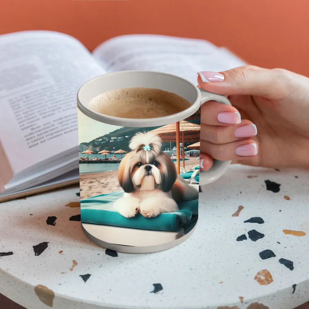 Shih Tzu Relaxing On Beach Lounge Chair – Mugs