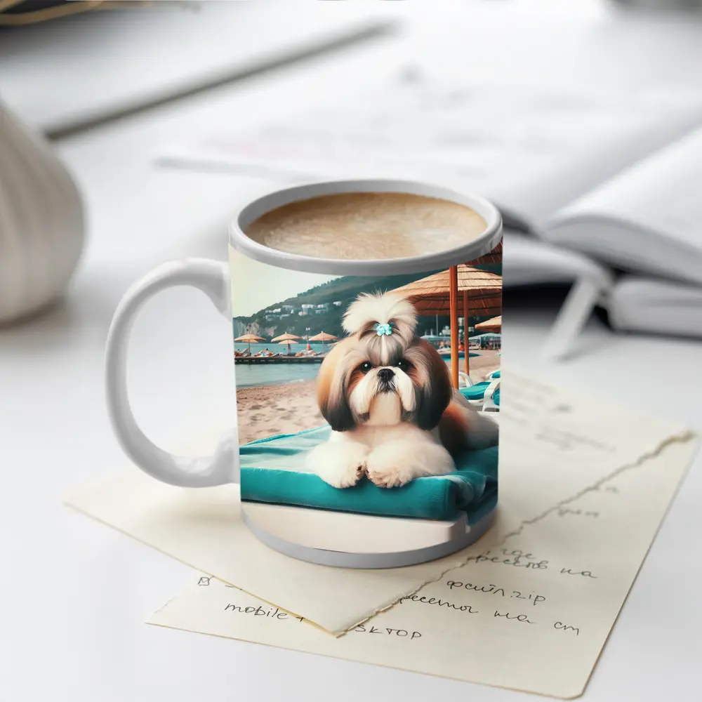 Shih Tzu Relaxing On Beach Lounge Chair – Mugs