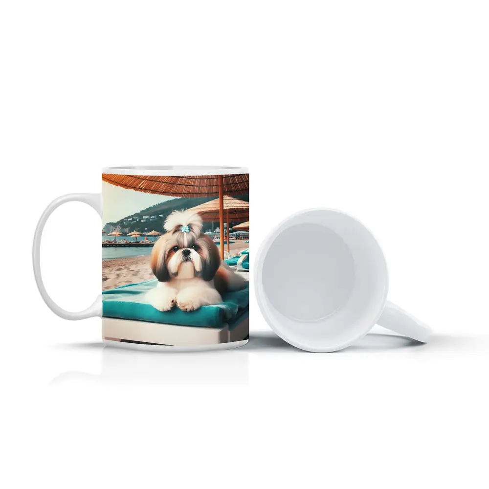 Shih Tzu Relaxing On Beach Lounge Chair – Mugs
