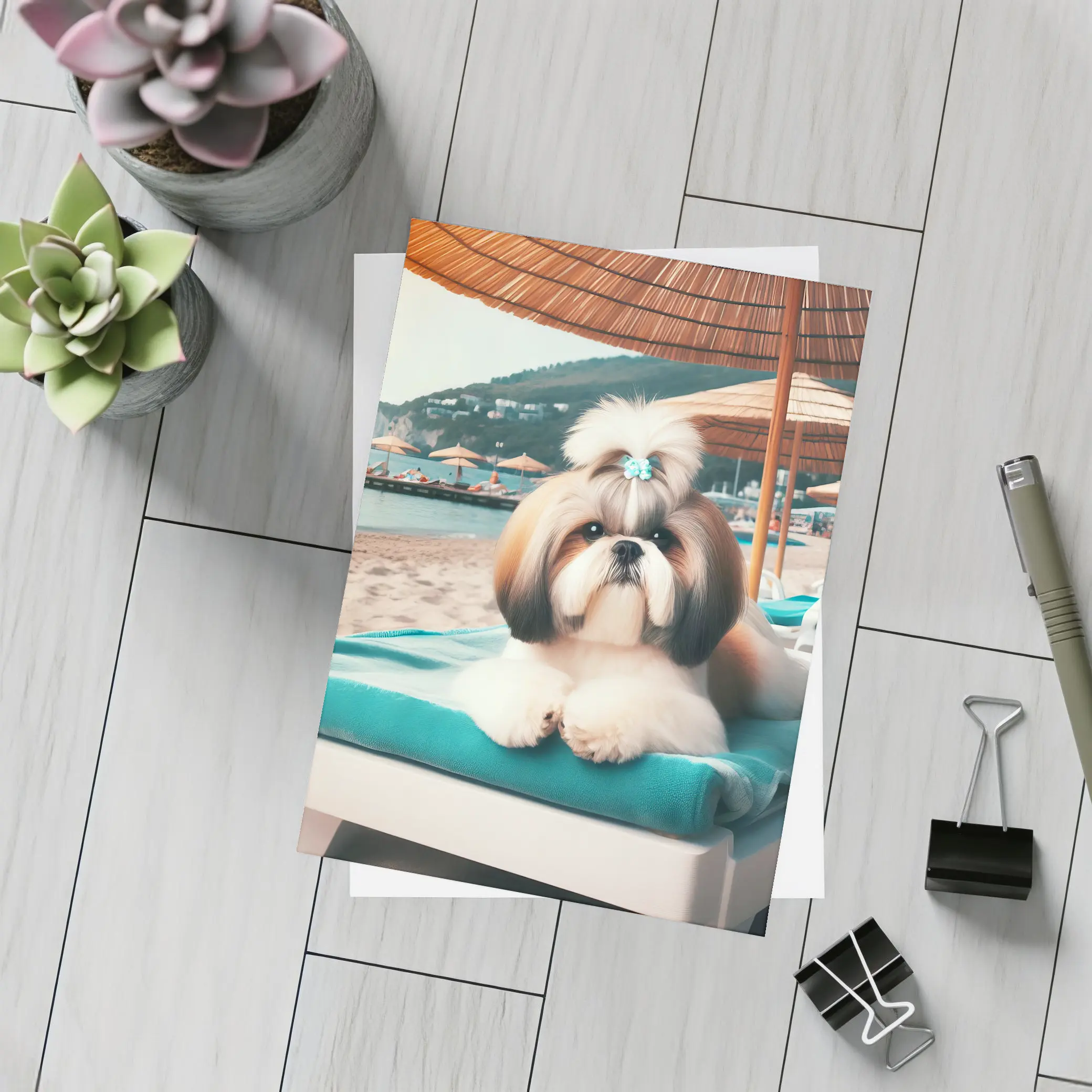 Shih Tzu Relaxing On Beach Lounge Chair – Postcards